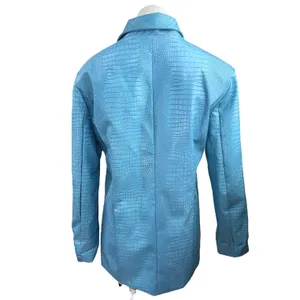 Princess Polly Womens Blue Faux Leather Croc Embossed Blazer Coat Jacket Size 4 thumbnail 2