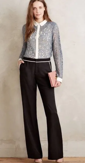 Anthropologie Harlyn Black Kaarin Piped Dress Trousers thumbnail 1