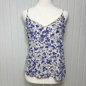 FREE PEOPLE‎ blue & white floral scalloped cami top Size S thumbnail 2