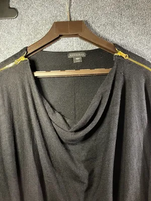Metaphor Black Cowl Neck Long Sleeve Pullover Sweater with Gold Tone Shoulder Zi thumbnail 4