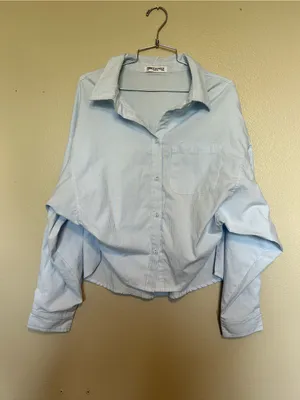 Princess Polly Pale Blue Striped Relaxed Coastal Button-Down Shirt Size 6 thumbnail 2