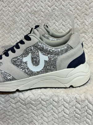 True‎ Religion Esther Silver Glitter Sneakers US 8 Suede Trim Chunky Y2K thumbnail 5
