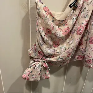 Cute creamy blush floral ruffle crop silky 1 shoulder crop top mermaid fairy thumbnail 3