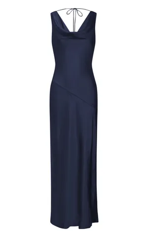 New Showpo Adilah Maxi Dress Cowl Neck Satin Dress In Navy Size Small MSRP $129 thumbnail 7