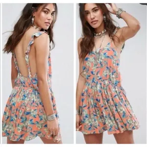 Free people Dear You Floral Mini Dress Ruffle Straps Large NEW #785 thumbnail 2