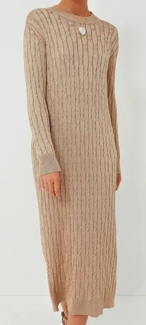 Tuckernuck Gold Metallic Cable Knit Long Sleeve‎ Midi Dress size Medium thumbnail 1