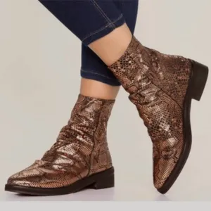 EUC Free People Leather Amarone Cooper Snakeskin Boots Size 7.5 thumbnail 2