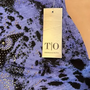 NWT Thomas & Olivia szS Lustry lavender SS leopard print studded rouched Tshirt thumbnail 7