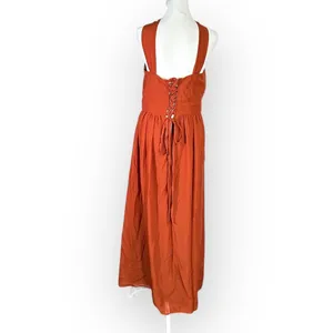 Birdy Grey Maxi Dress Women's Medium Rust Orange Tie Back Halter Sleeveless thumbnail 3