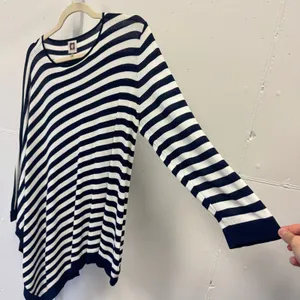 Anne Klein Navy White Striped Asymmetrical Hem Knit Sweater Top Large Coastal thumbnail 4