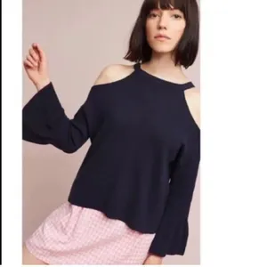 Anthropologie Blue Off the Shoulder Relaxed Fit Sweater thumbnail 11