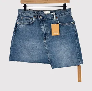NEW Reformation Womens Mini Skirt Blue Ellie Asymmetric Denim Organic Cotton 28 thumbnail 1