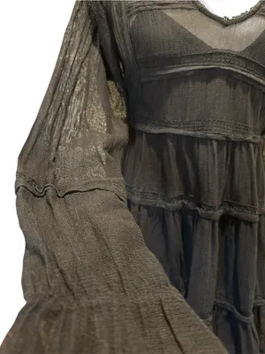 Free People Black Mesh Lace Tiered Mini Dress S thumbnail 2