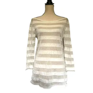 Tory Burch Metallic Stripe Tunic Sweater Sz M Coastal Quiet Luxury Bateau Preppy thumbnail 2