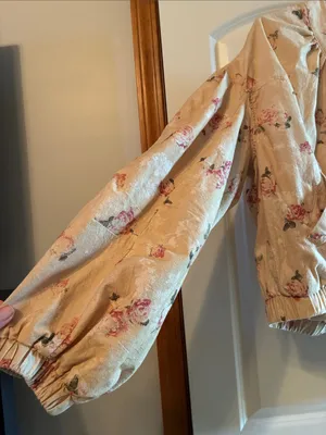 Free People Beige Floral Cropped Bomber Jacket thumbnail 6