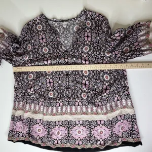 Cato Floral Medallion Blouse Size 18/20W Black Multicolor Boho Lightweight Comfy thumbnail 11