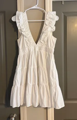 Abercrombie & Fitch White Ruffled Strap Dress thumbnail 1