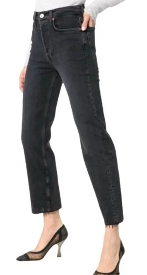 Re/Done Womens High-Rise Straight Leg Black Denim Jeans Size 29 thumbnail 1