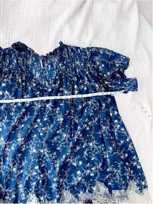 Women's Free People Blue Floral Mini Dress with Lace Trim, Size L thumbnail 4