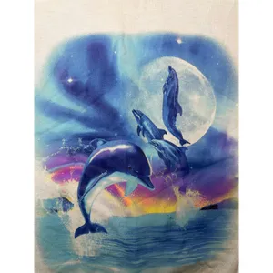 Mighty Fine Dolphin Graphic Tee‎ Blue Ocean Moon Y2K Coastal Top Sz XS Vacation thumbnail 7