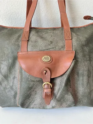 Mark Cross Vintage Army Green Leather Large Tote Shoulder Bag 19”x15” thumbnail 5