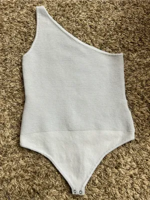 Abercrombie & Fitch Knit Ribbed One-Shoulder Bodysuit Pale Blue Sz M thumbnail 2
