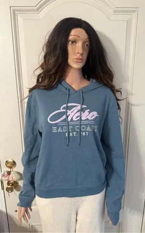 Women’s Aeropostale Blue Hooded Sweatshirt with Pink Script Logo size XL thumbnail 1