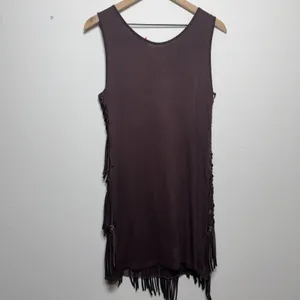 Happyface Women Fringe Flapper Mini‎ Dress Medium Chocolate Brown Asymmetrical thumbnail 7