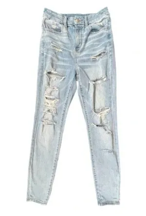 American Eagle Curvy Next Level Stretch High Rise Destroyed Light Wash Jeggings thumbnail 1