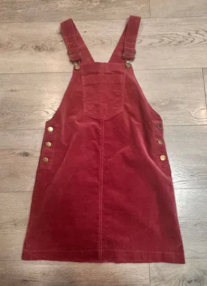 Forever 21‎ Velour Overall Dress Size Small S Red Button Side Velvet Mini Skirt thumbnail 1
