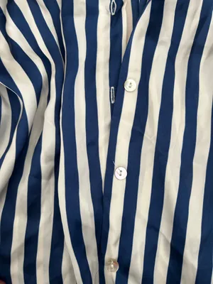 Zara silk white and blue stripped button down thumbnail 2