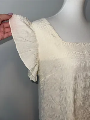 Summer Beige Ruffled Sleeve Square Neck Chiffon Blouse Top Women's Large thumbnail 3