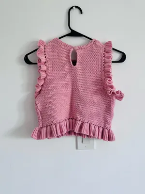 Zara Pink Ruffle Knit Crop Top Coquette Romantic Small thumbnail 3