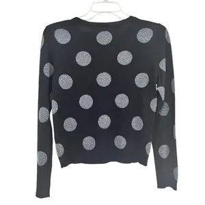 Alice + Olivia Black Gray Wool Polka Dot Rhinestone Embellished Crew Sweater XS thumbnail 2