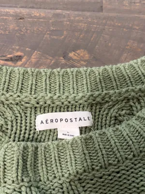 Aeropostale Women’s Large Green Cable Knit Cropped Sweater Long Sleeve thumbnail 2