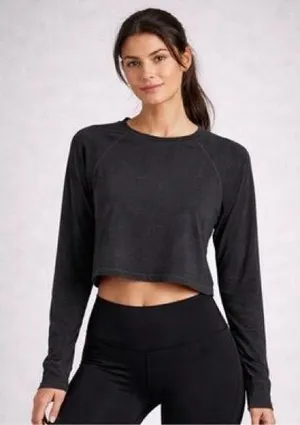Alphalete Stratus Long Sleeve Crop Top in Charcoal Grey thumbnail 1