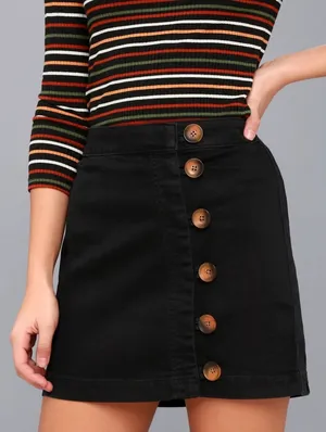 Free People High Waisted Button-Front A-Line Black Mini Skirt 4 thumbnail 1