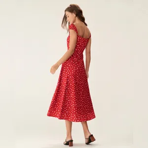 Rihoas Red Floral Sweetheart Neck Cap Sleeve Midi Dress thumbnail 4