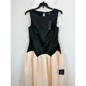 Lulus Contemporary Elegance Black and Cream Satin Tulle Midi Dress Large NWT thumbnail 5