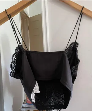 ZARA Black Combined Satin Lace Trim Cropped Bralette Top thumbnail 8