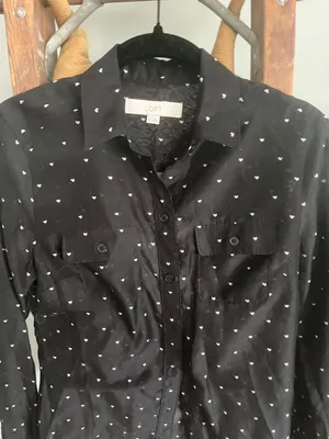 Loft Size XS Black With White Hearts Long Sleeve Shirt thumbnail 3