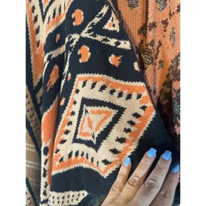 Blu Pepper Brown Peach Multi Color Aztec Mixed Print Knit Cardigan Women Sz M thumbnail 4