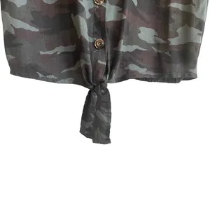 American Eagle Womens Camo Cropped Tie‎ Front Shirt S Green Brown Y2K Streetwear thumbnail 6