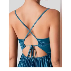 Halara Blue Silky Satin Wrap Front Pleated Skirt Midi Dress NWOT thumbnail 5