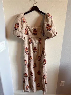 FARM Rio Puff Sleeve Linen Macaw Dress- size Small thumbnail 3
