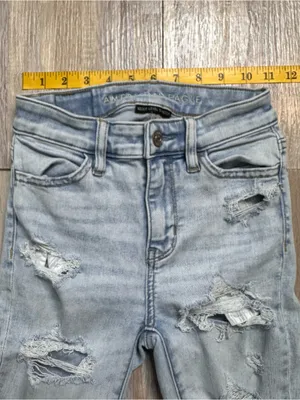 American Eagle Women’s Distressed High Rise Light Wash Jeans Size 000 Short thumbnail 3