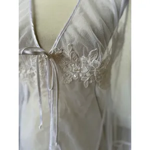 Vintage 90s White Mesh Tie Front Cardigan Embroidered Sequin Floral Whimsygoth thumbnail 2