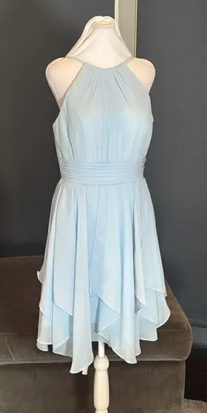 Women’s Short Pale Blue Homecoming Party Halter Dress Corset Back Size 8 **READ thumbnail 1