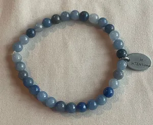 Blue Beaded Bracelet with Inspirational Charm Be Intentional thumbnail 1
