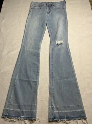 ELA Jeans Womens Light Wash Distressed Flare Jeans SZ 6 Raw Hem Distressed Knee thumbnail 1